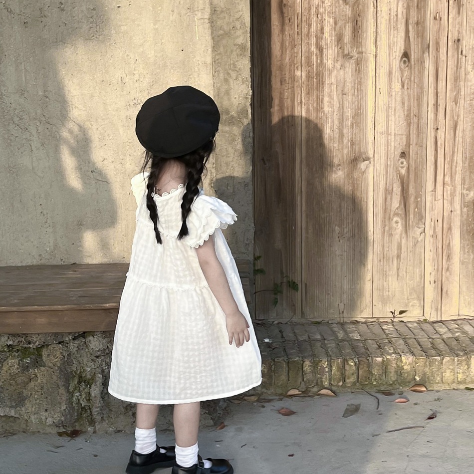Váy Xô Trắng  Bé Gái Tay Cánh Tiên Viền Ren Xinh Xắn