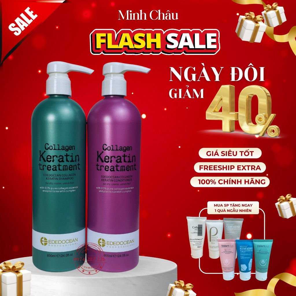 Cặp Dầu Gội Xả Keratin Ededocean Treatment 800ML Giảm Rụng Tóc, Kích Mọc Tóc, Phục Hồi Tóc Hư Tổn 🎯️🎯️🎯CHÍNH HÃNG