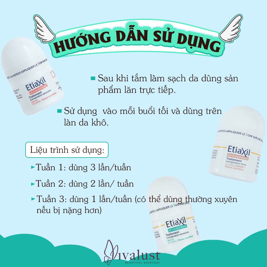 Lăn khử mùi ETIAXIL chính hãng Pháp 15ml - Khử mùi hôi nách hiệu quả cho Da Thường/ Nhạy cảm/ Siêu nhạy cảm - Vivalust