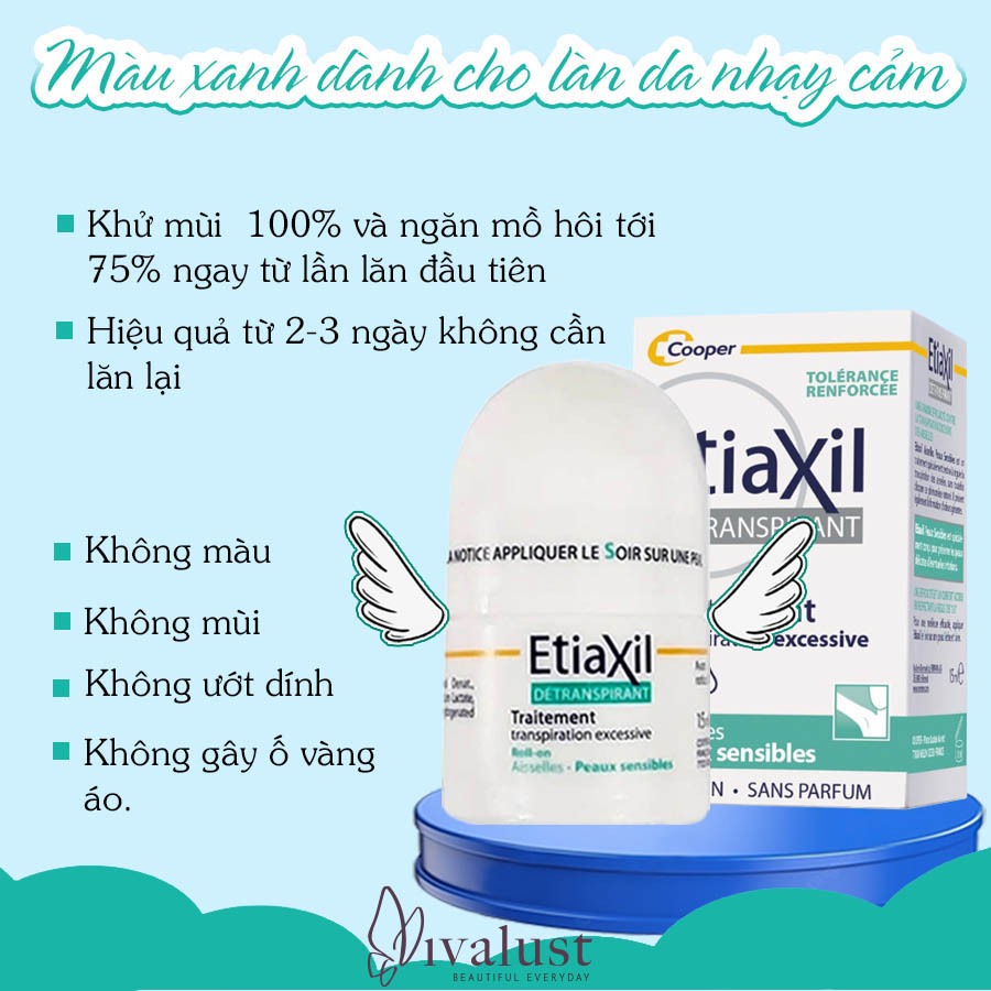 Lăn khử mùi ETIAXIL chính hãng Pháp 15ml - Khử mùi hôi nách hiệu quả cho Da Thường/ Nhạy cảm/ Siêu nhạy cảm - Vivalust