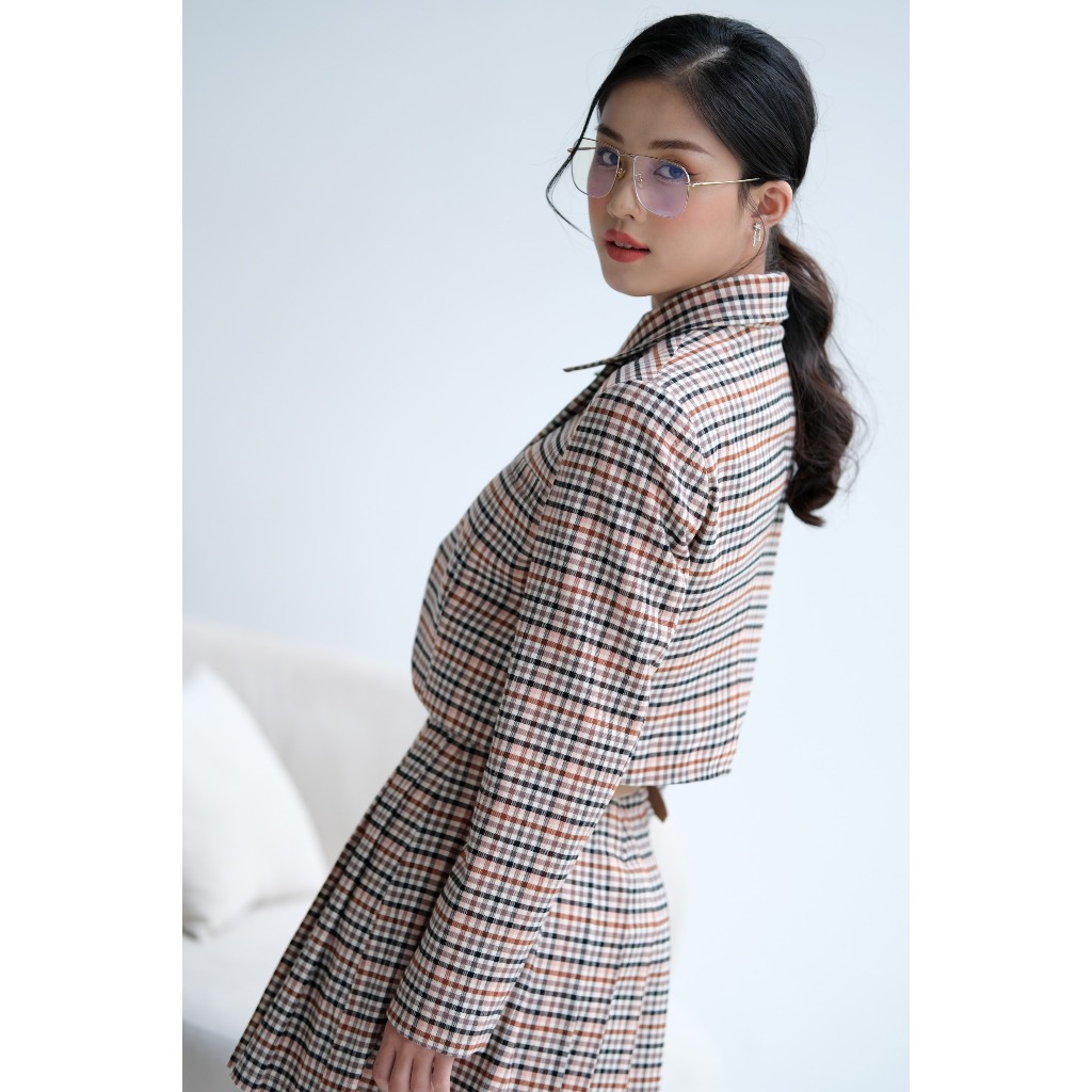 Allie set in checked - Set Vest lửng dài tay