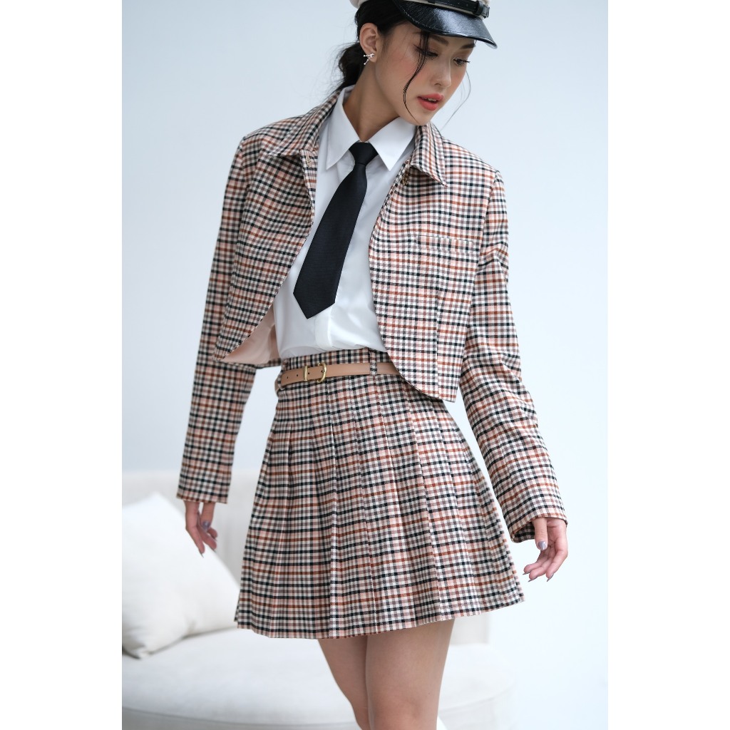 Allie set in checked - Set Vest lửng dài tay