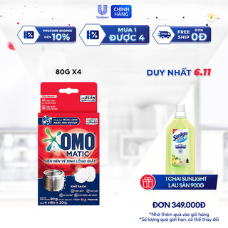 Hộp 4 Viên Nén Vệ Sinh Lồng Giặt OMO Matic 80gr