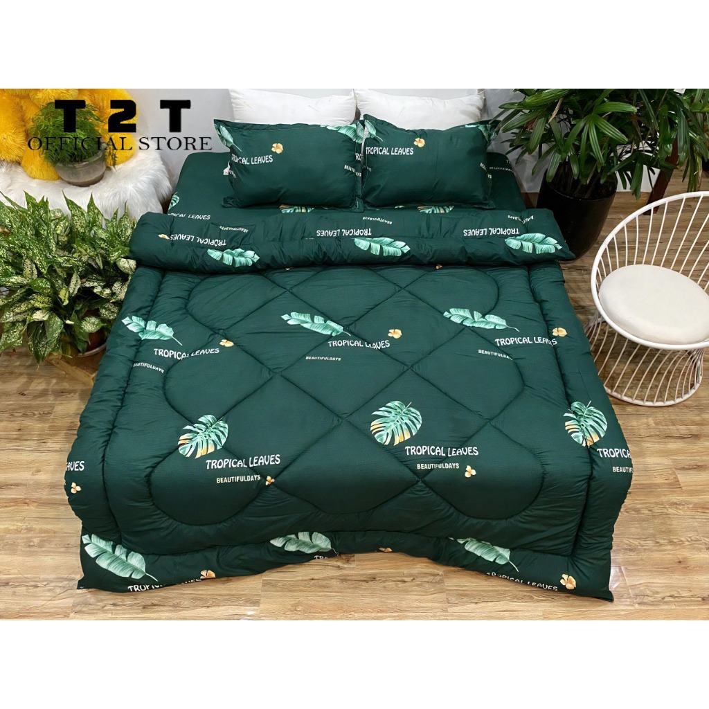 Bộ chăn ga gối phao chuối chopical cotton poly  T2T đầy đủ kích cỡ m2/m6/m8/2m2 đệm cao dưới 12p