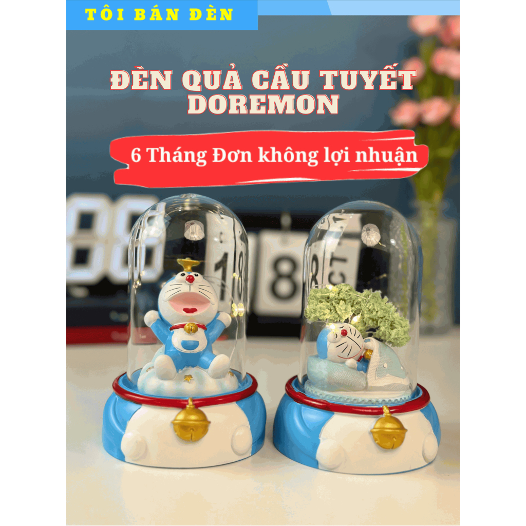 Đèn quả cầu tuyết Doremon cute, đèn trang trí để bàn, đèn ngủ