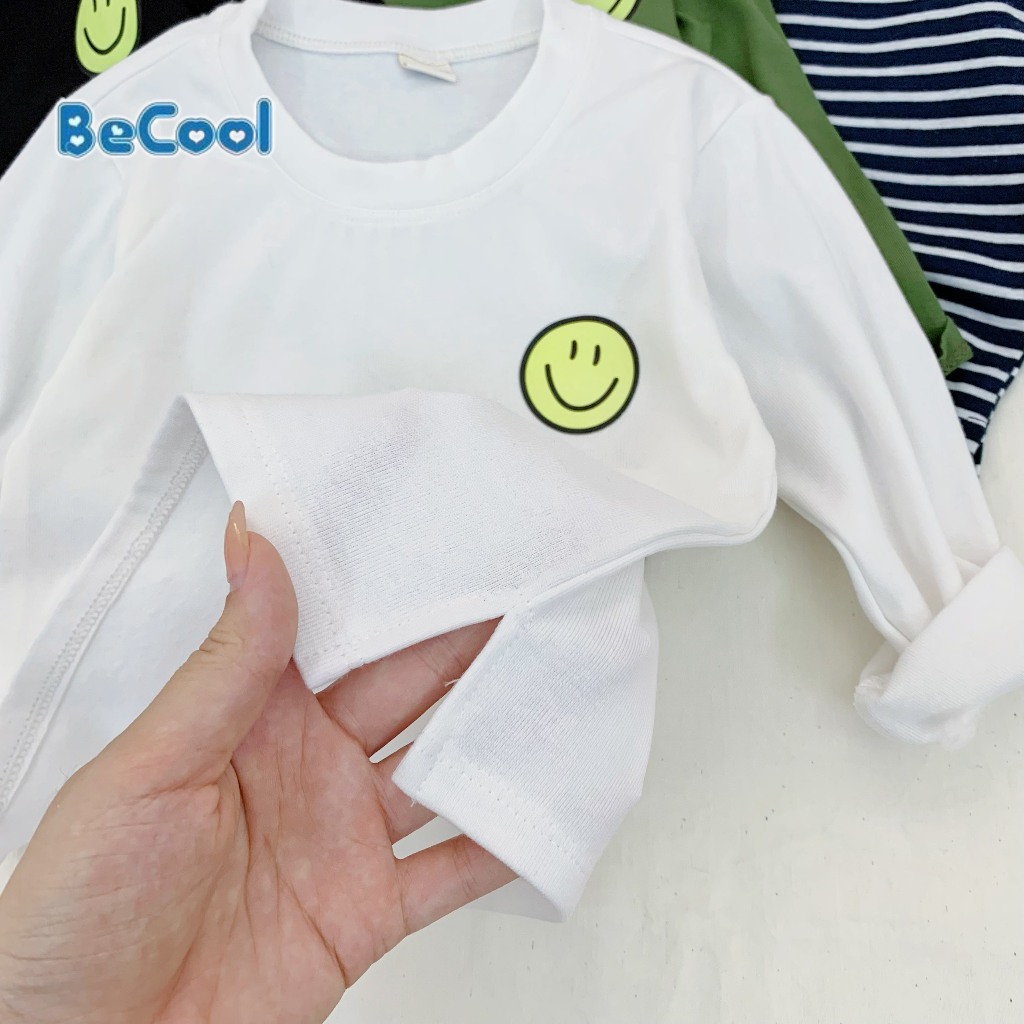 Áo Phông Dài tay In Hình mặt Cười BECOOL, Áo Phông Dài Tay Thu Đông Cho Bé Từ 10-27kg