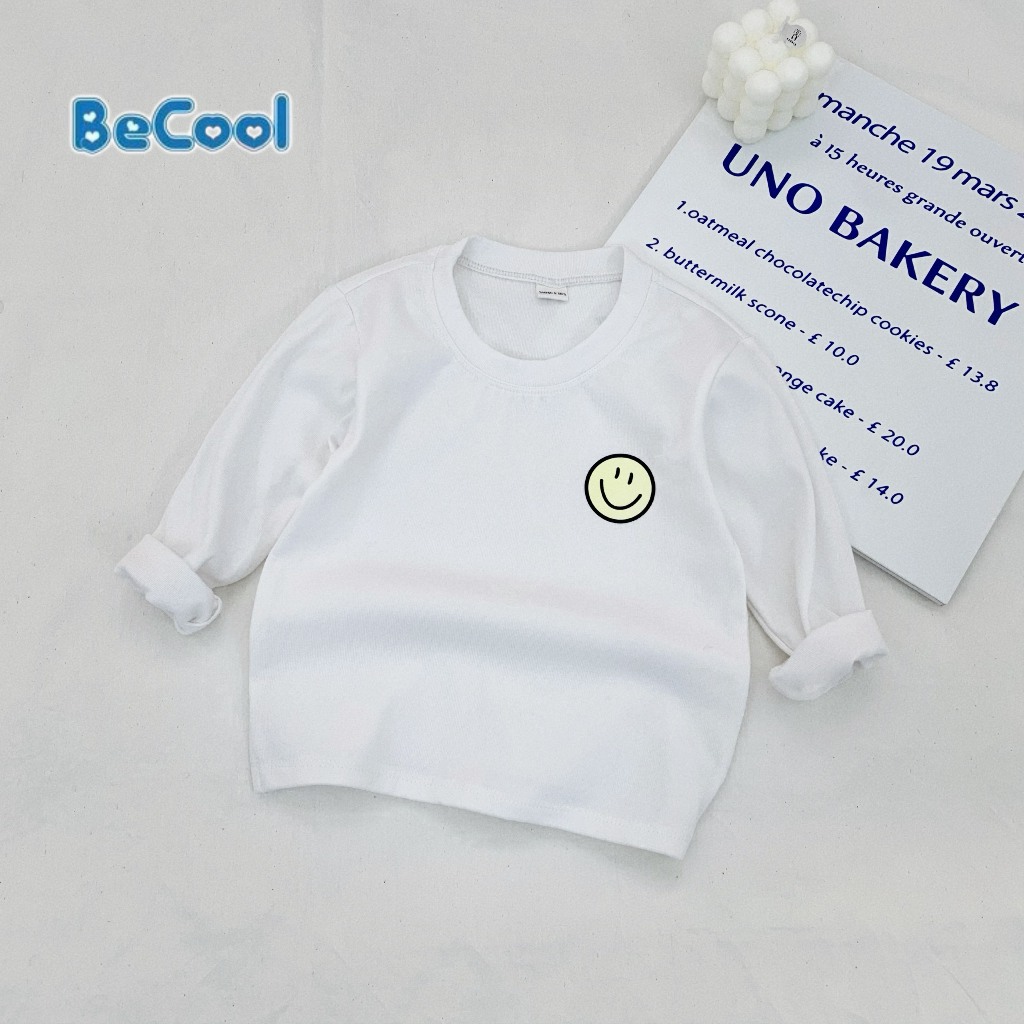Áo Phông Dài tay In Hình mặt Cười BECOOL, Áo Phông Dài Tay Thu Đông Cho Bé Từ 10-27kg