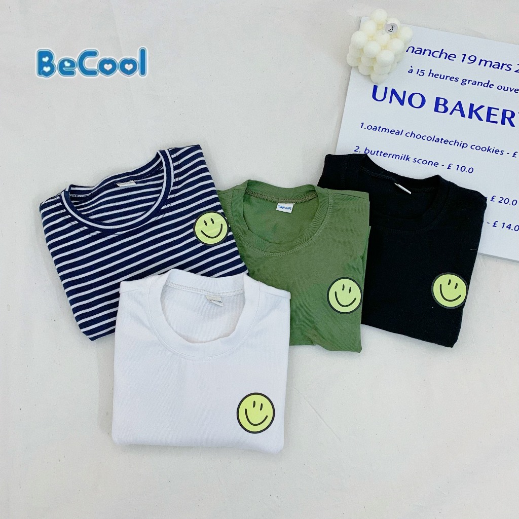 Áo Phông Dài tay In Hình mặt Cười BECOOL, Áo Phông Dài Tay Thu Đông Cho Bé Từ 10-27kg