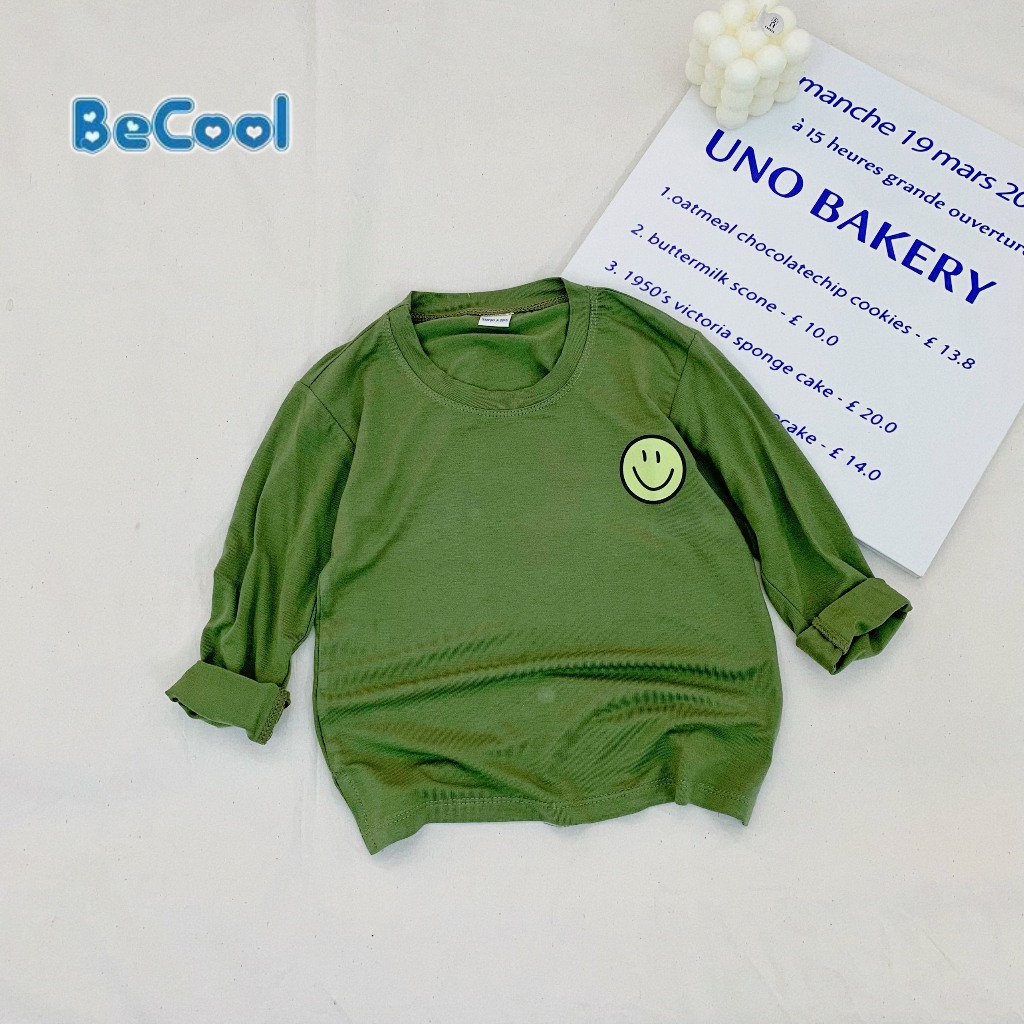 Áo Phông Dài tay In Hình mặt Cười BECOOL, Áo Phông Dài Tay Thu Đông Cho Bé Từ 10-27kg