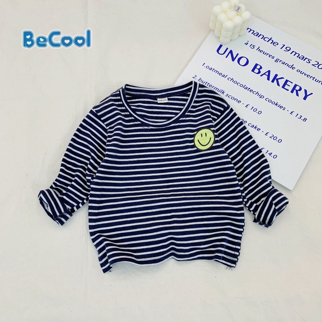 Áo Phông Dài tay In Hình mặt Cười BECOOL, Áo Phông Dài Tay Thu Đông Cho Bé Từ 10-27kg