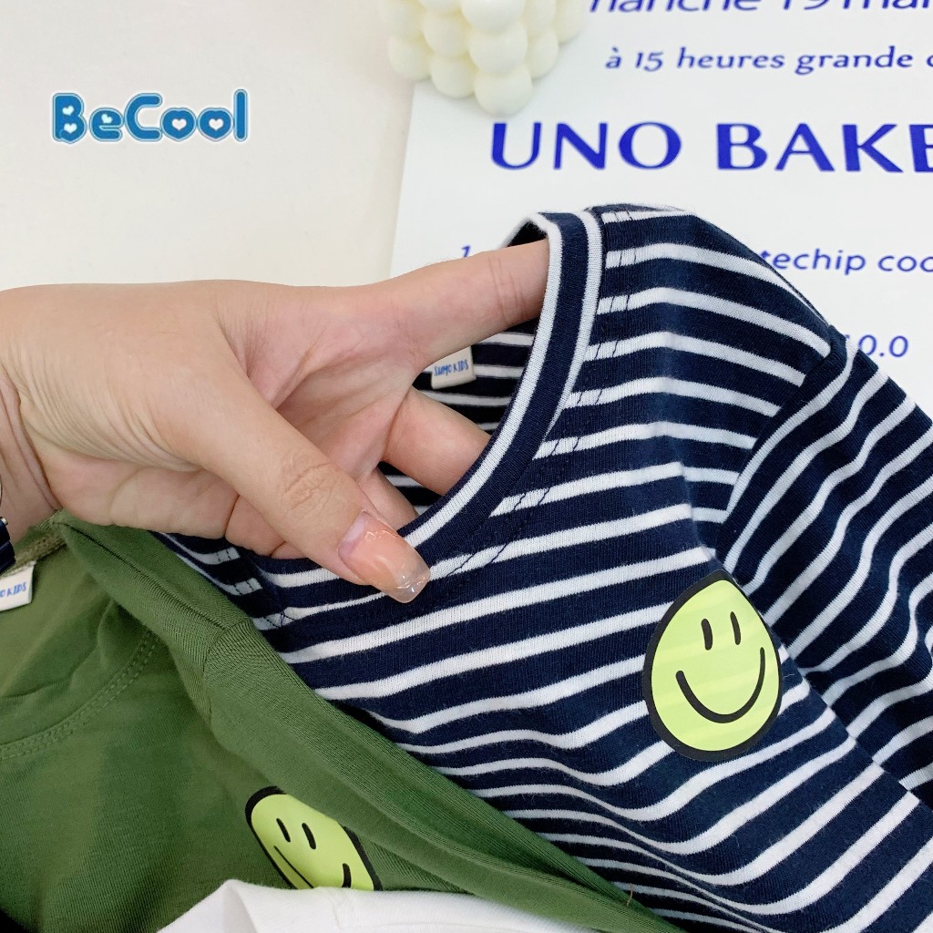 Áo Phông Dài tay In Hình mặt Cười BECOOL, Áo Phông Dài Tay Thu Đông Cho Bé Từ 10-27kg