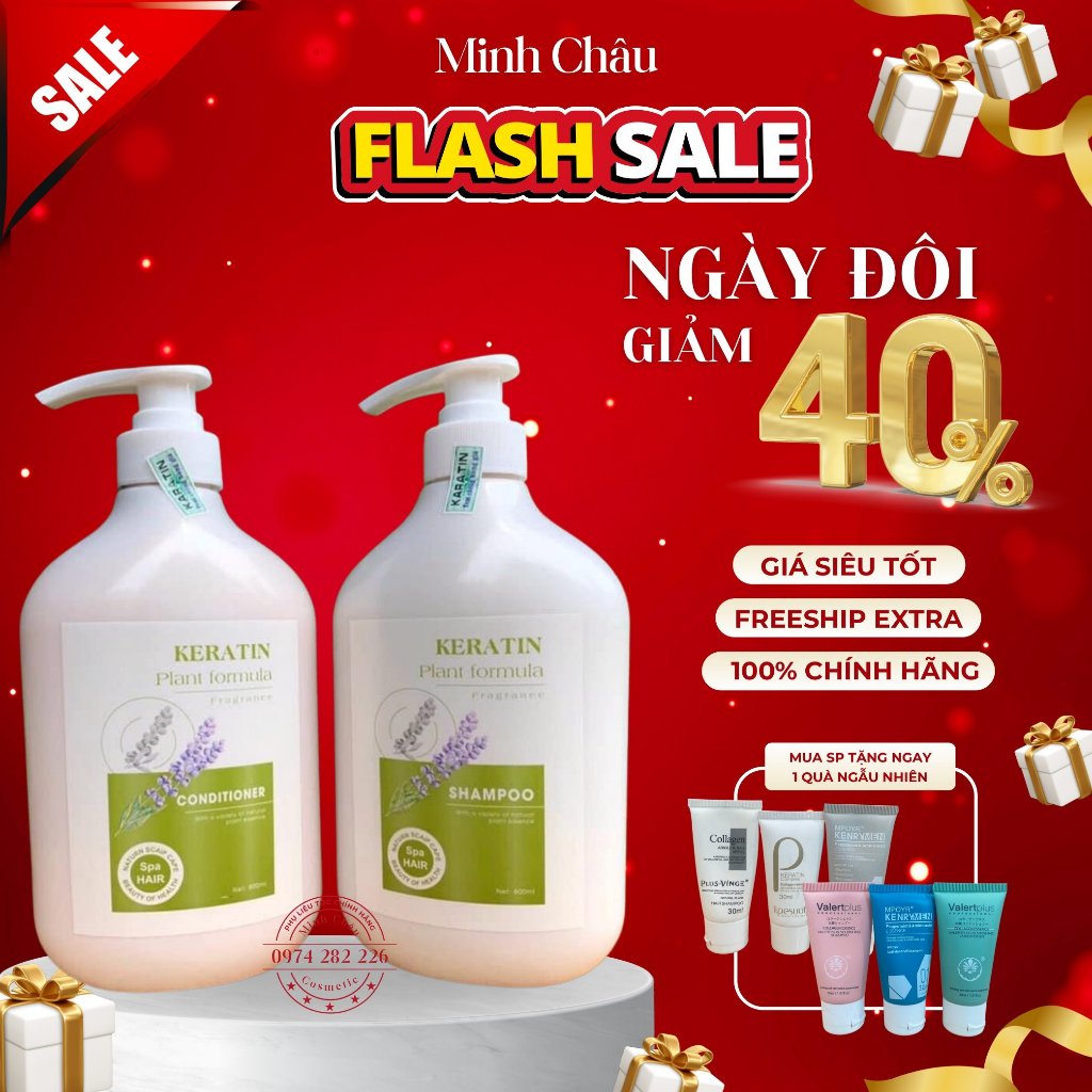 Cặp Dầu Gội Xả Keratin Hoa Oải Hương | Phục hồi Tóc Khô Xơ, Ngăn Rụng Tóc.