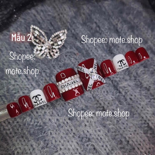 Nailbox CHÂN màu đỏ đô phối đá