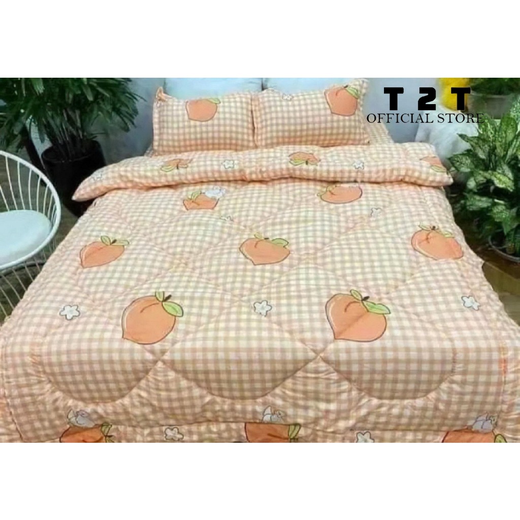 Bộ chăn ga gối phao đào cam cotton poly T2T đầy đủ kích cỡ m2/m6/m8/2m2 đệm cao dưới 12p