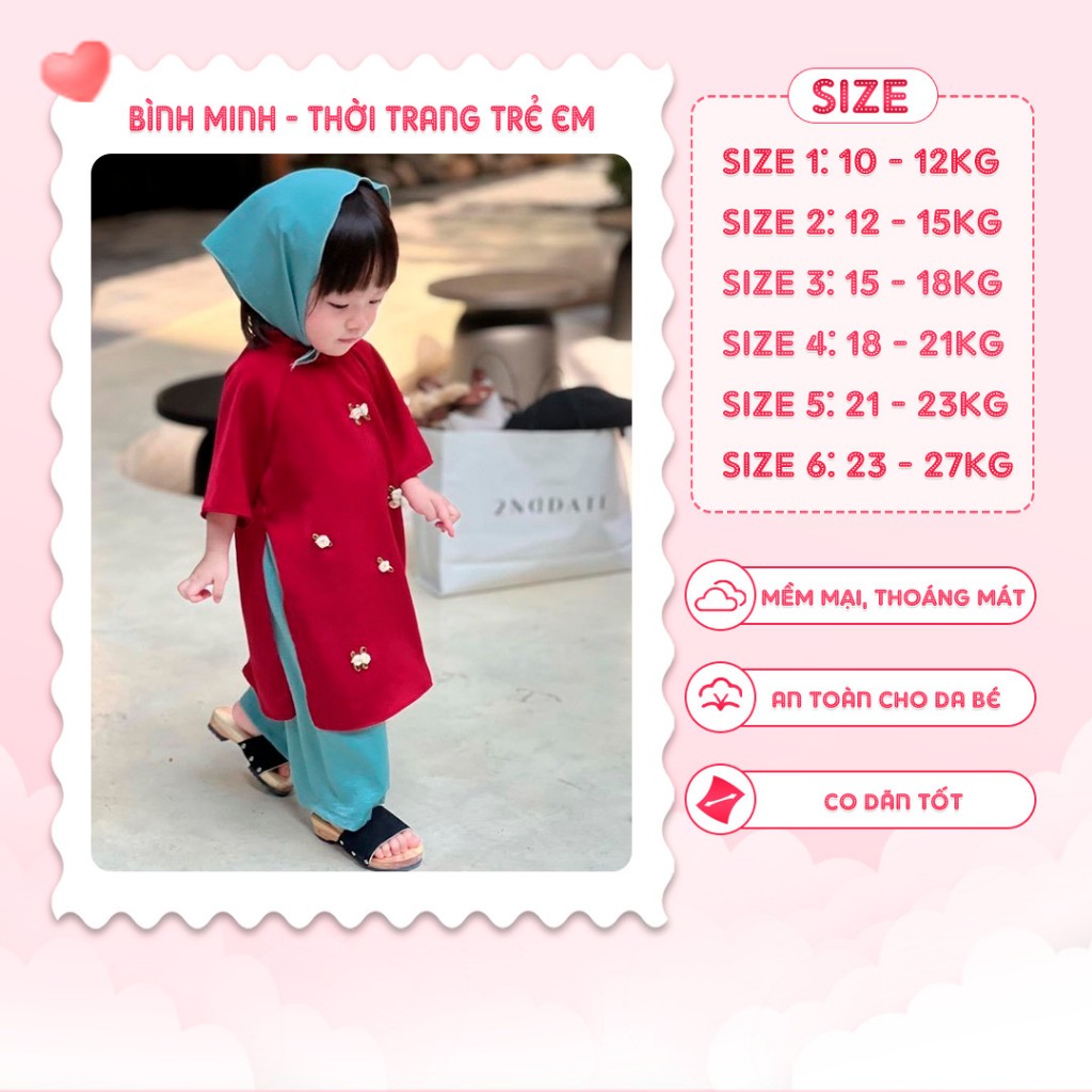 Áo dài cho bé gái, áo dài kèm khăn trùm cho bé gái từ 10-27kg BÌNH MINH SHOP