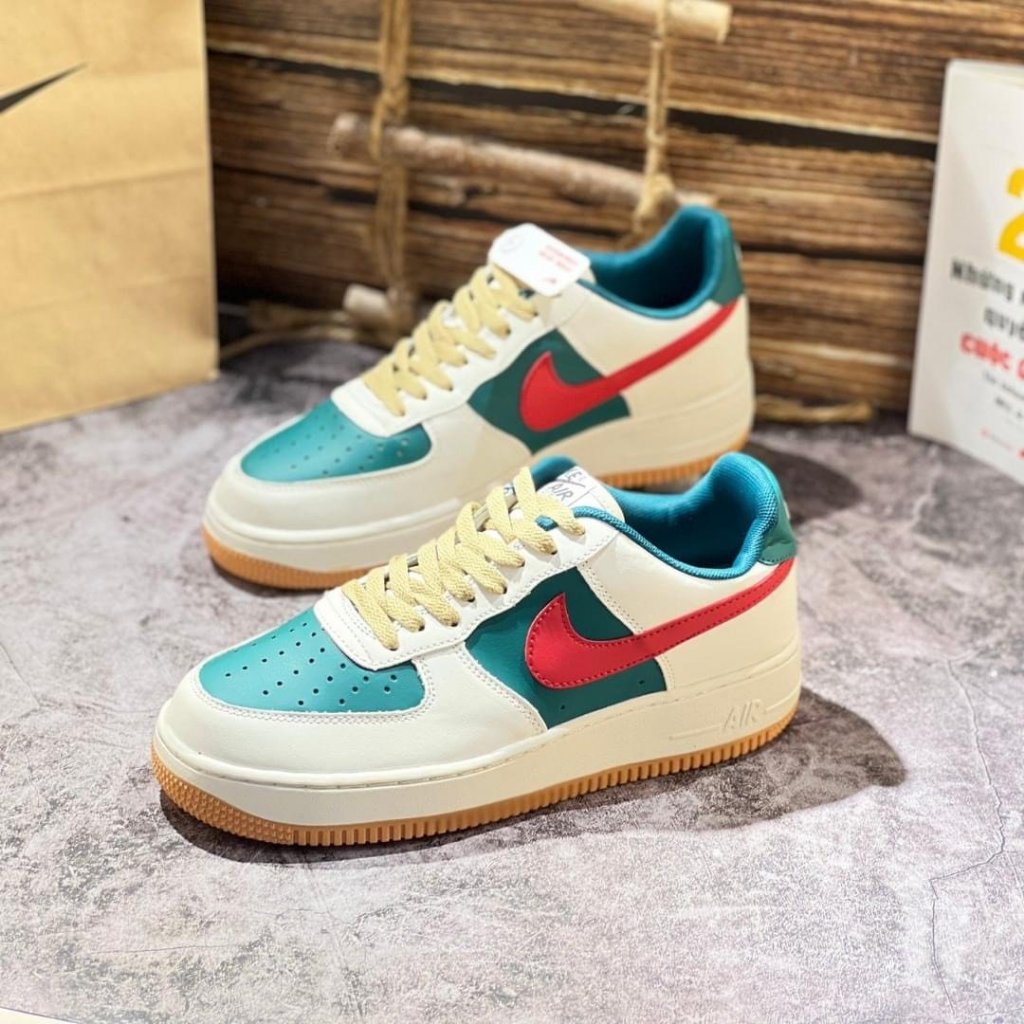 Giày _Nike Air Force 1 Dây Thừng , Xanh Đỏ, Vệt Xanh đế xanh, Mũi Đen Hàng bản Cao Cấp