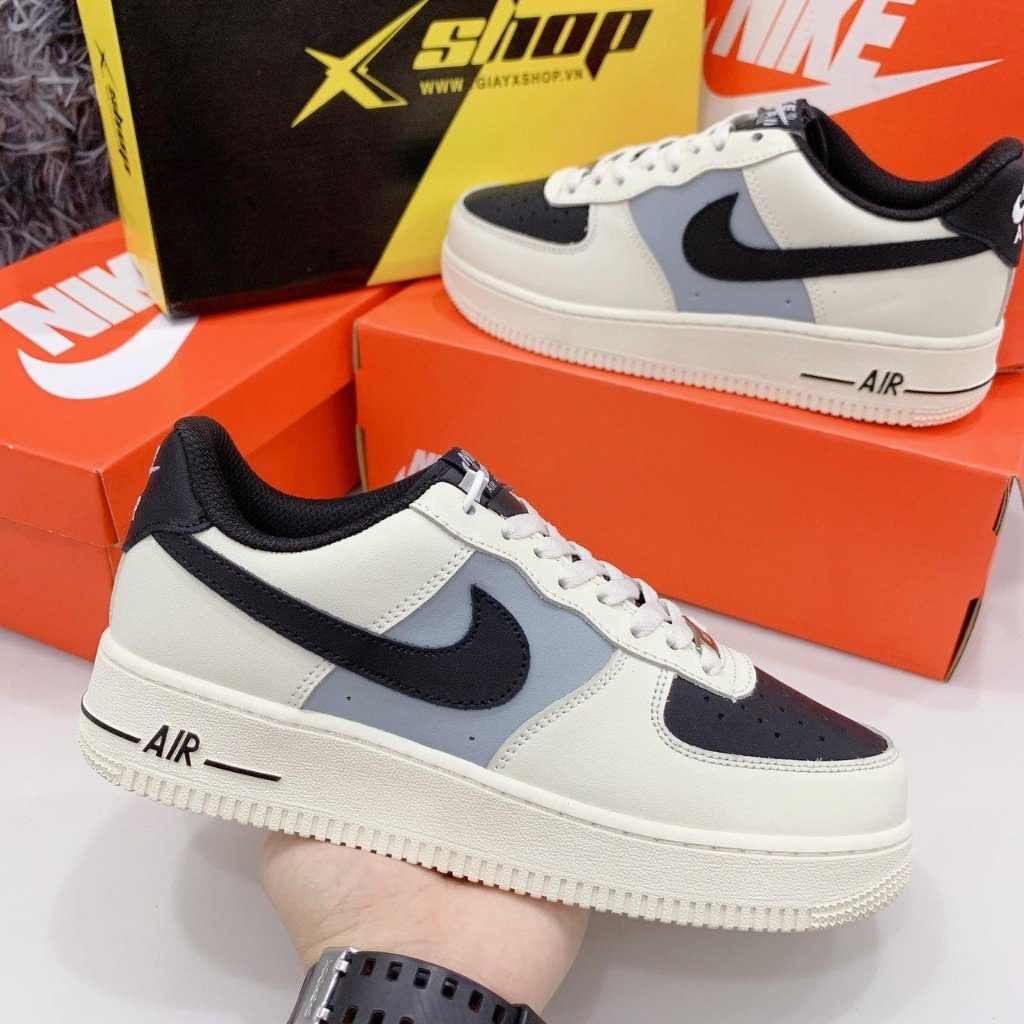 Giày _Nike Air Force 1 Dây Thừng , Xanh Đỏ, Vệt Xanh đế xanh, Mũi Đen Hàng bản Cao Cấp