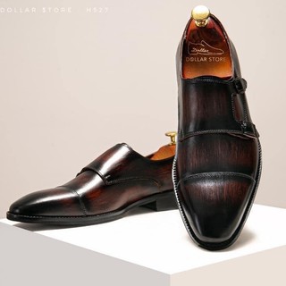Giày lười tây nam cao cấp đế phíp da bò thật bảo hành 1 năm dáng Double Monkstrap sang trọng lịch lãm