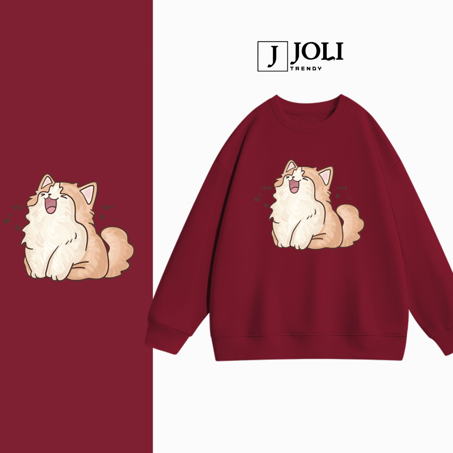 Áo Sweater Mèo Xinh Nam Nữ By JOLI Unisex Chất Nỉ Lót Bông Form Rộng
