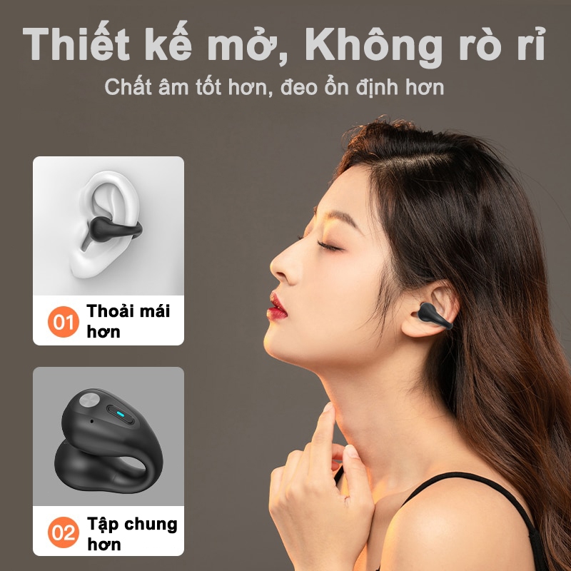 Tai nghe Bluetooth không dây dẫn truyền xương, Tai nghe kẹp vành tai kèm micro chống nước chuẩn