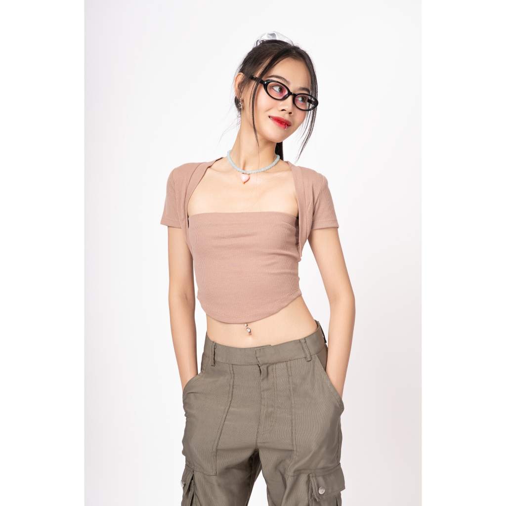Áo croptop nữ body tay ngắn TOPTIFY kiểu áo khoác đắp Marley Top AC72