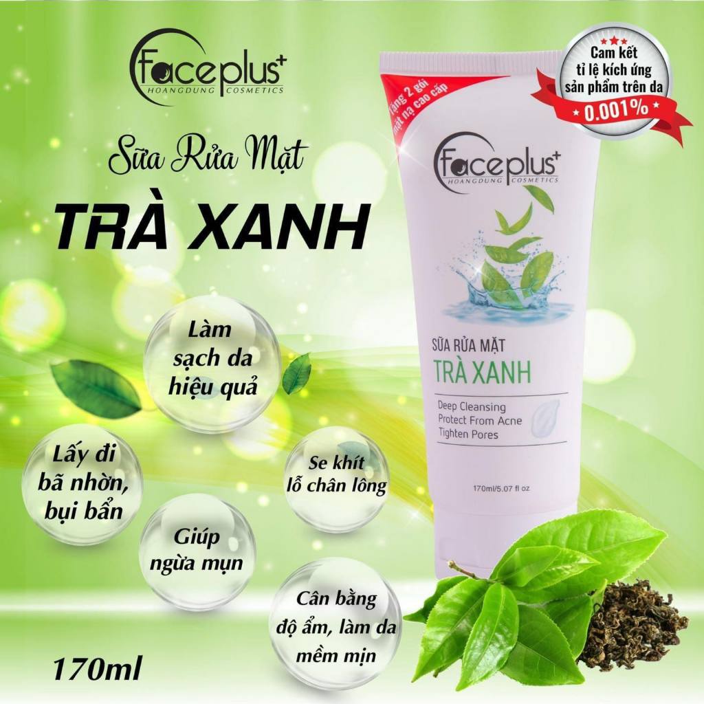 Sữa rửa mặt dưỡng trắng mịn da se khít lỗ chân lông chiết xuất Trà Xanh FacePlus+ (170ml)