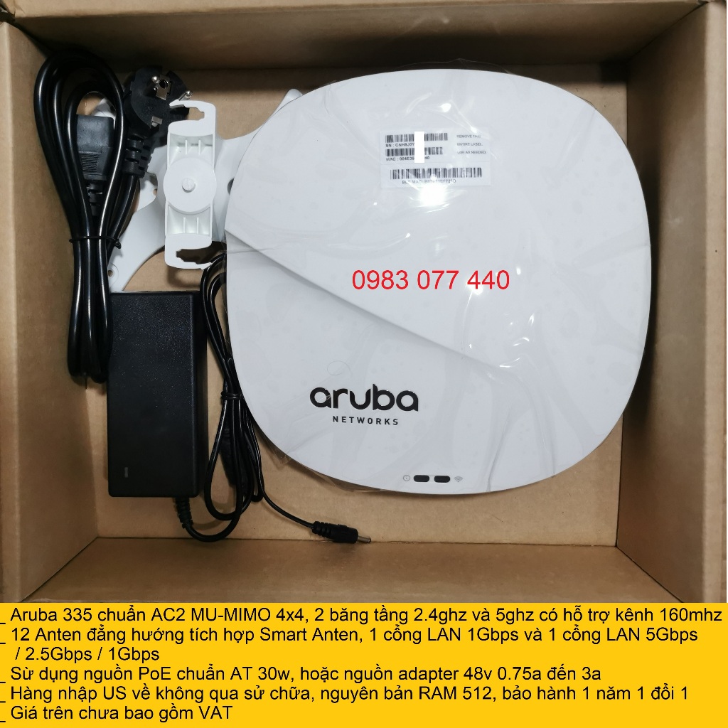 Bộ Wifi Cao Cấp Aruba 335 Wifi Roaming Mesh, Chuyên Chịu Tải, Công Xuất Cao,  Cổng LAN 5Gbps, Tích Hợp 12 Anten Smart