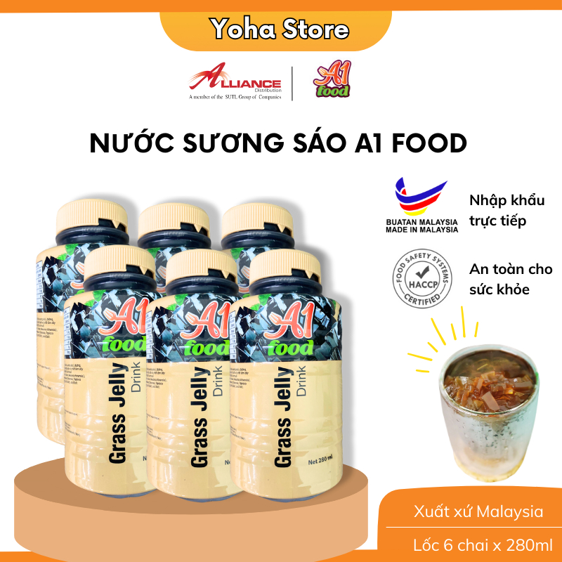 Lốc 6 chai thức uống sương sáo thanh mát kèm thạch A1 Food Grass Jelly Drink 280ml - Nhập khẩu Malaysia