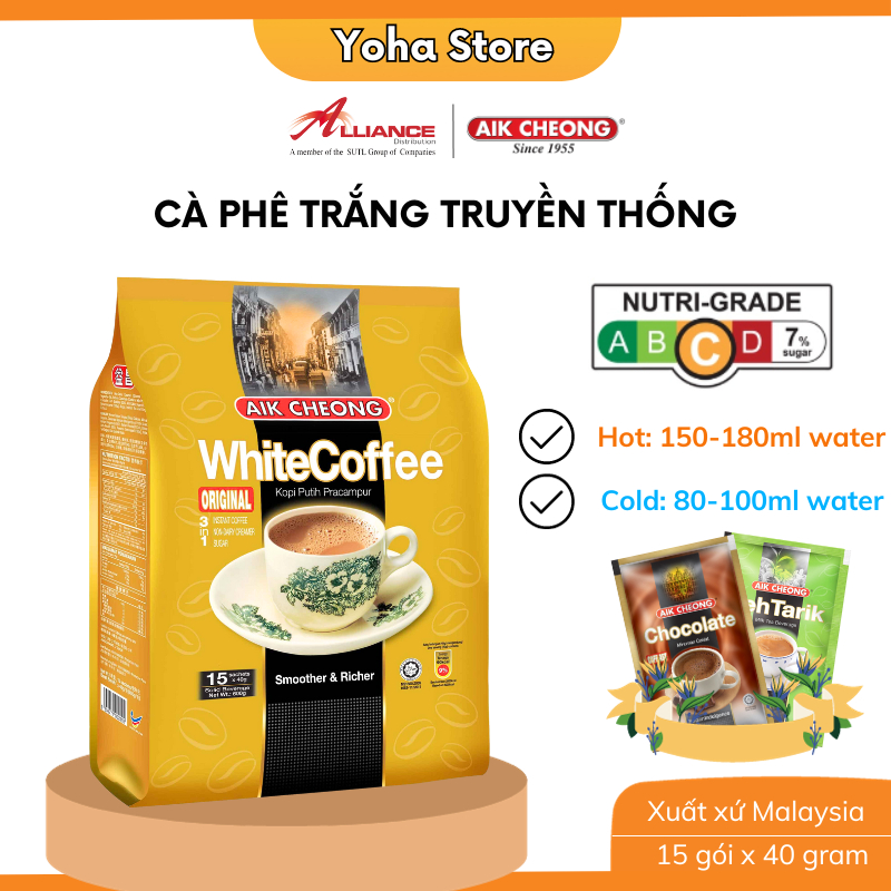 Cà Phê Trắng Truyền Thống 3 Trong 1 Aik Cheong (15 Gói x 40g)- nhập khẩu Malaysia
