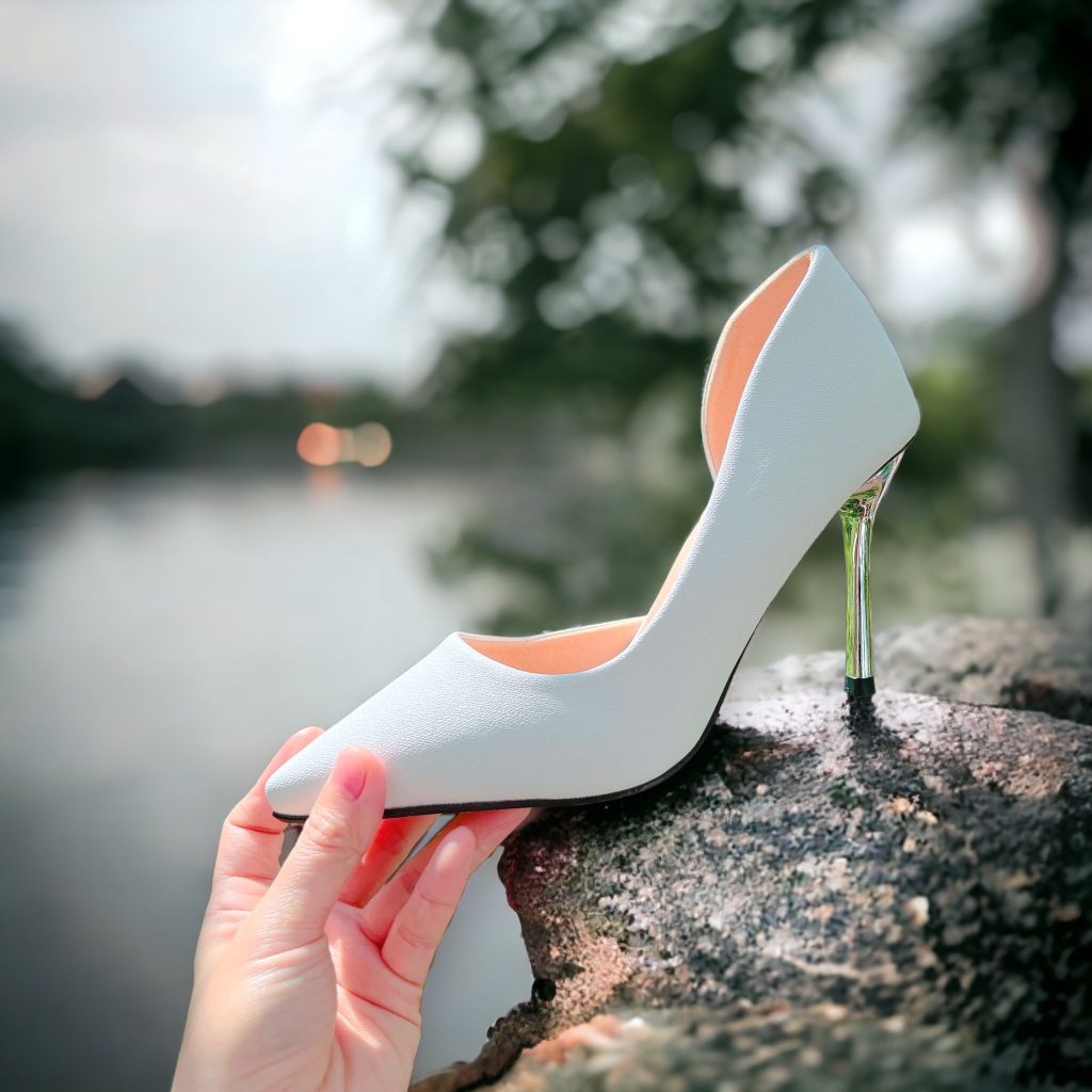 Giày nữ khoét eo phối gót bạc cao 9cm sang xịn - B1