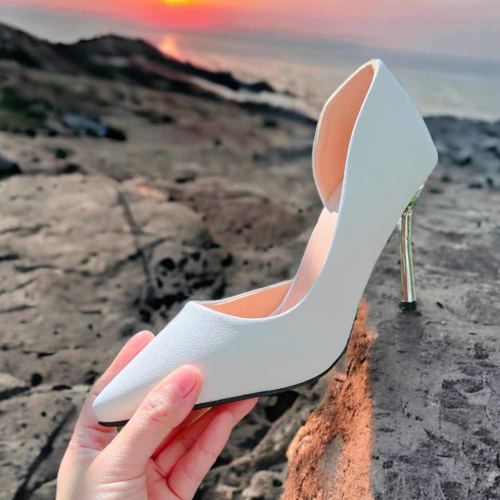 Giày nữ khoét eo phối gót bạc cao 9cm sang xịn - B1