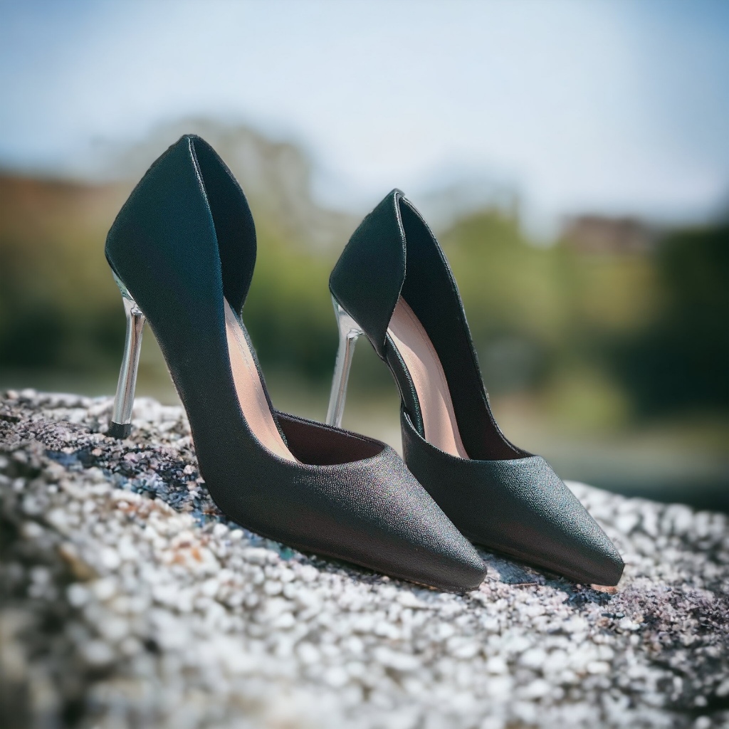 Giày nữ khoét eo phối gót bạc cao 9cm sang xịn - B1