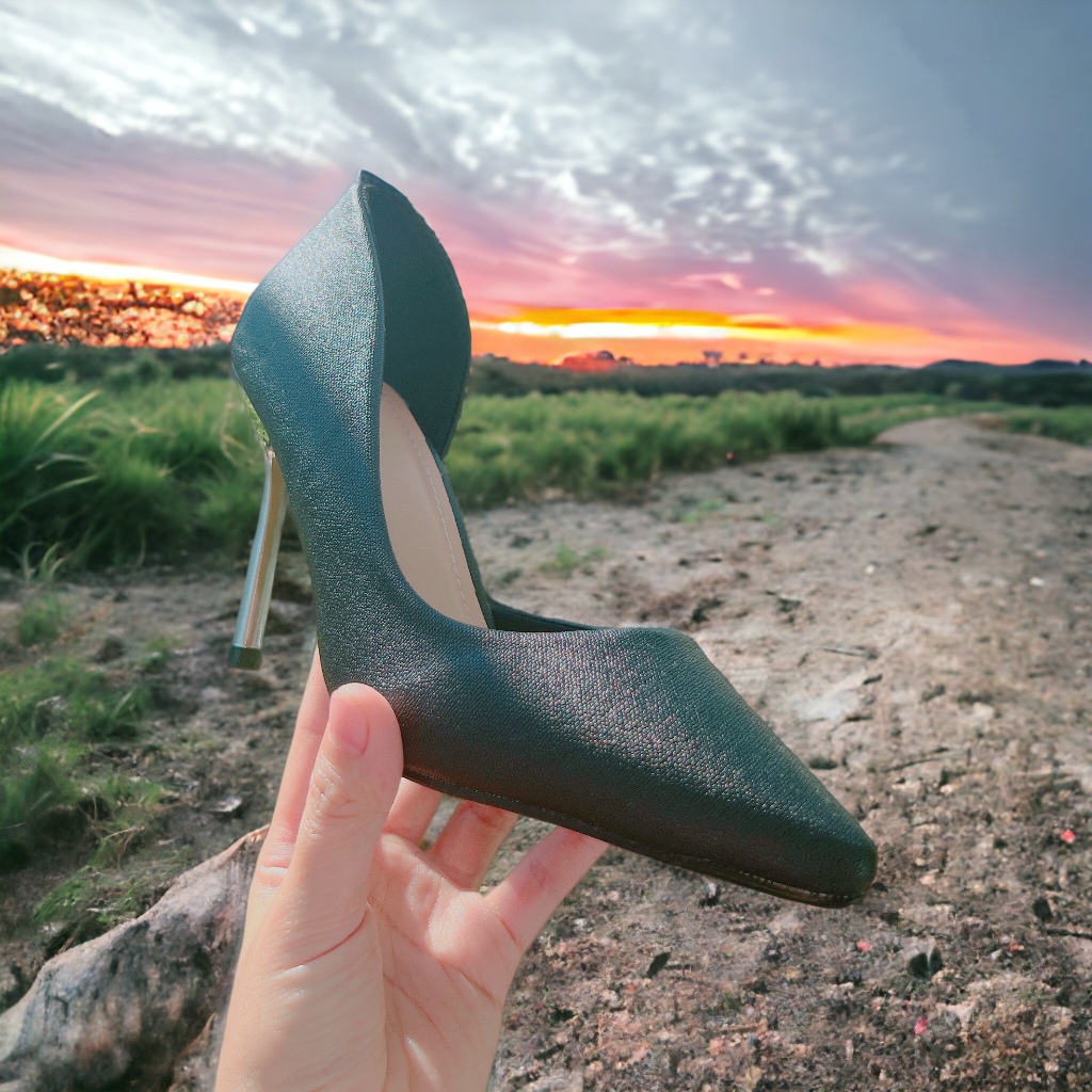 Giày nữ khoét eo phối gót bạc cao 9cm sang xịn - B1