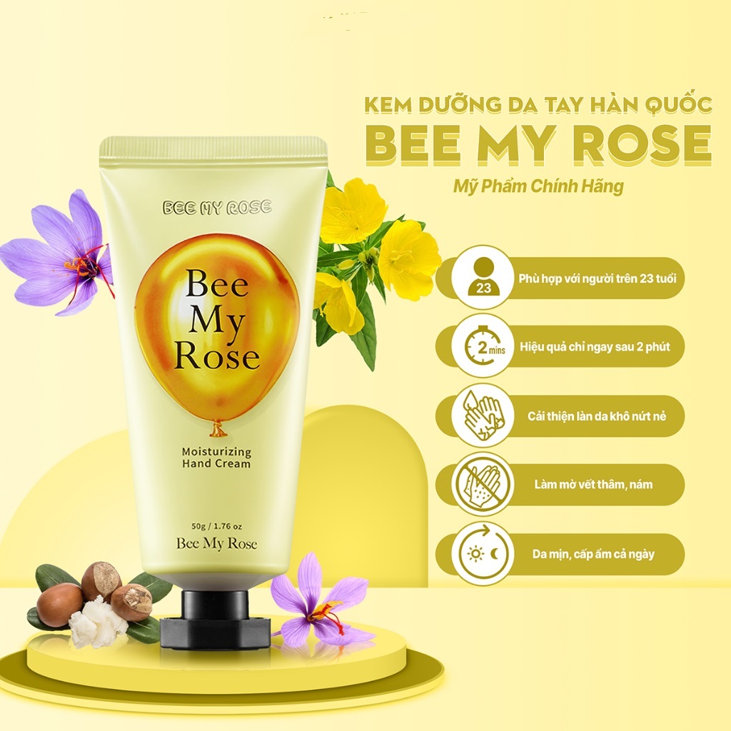 Kem dưỡng da tay Hàn Quốc Bee My Rose 50g, cải thiện thâm nám, giúp bảo vệ, giữ ẩm, mềm mịn, đẹp da tay.