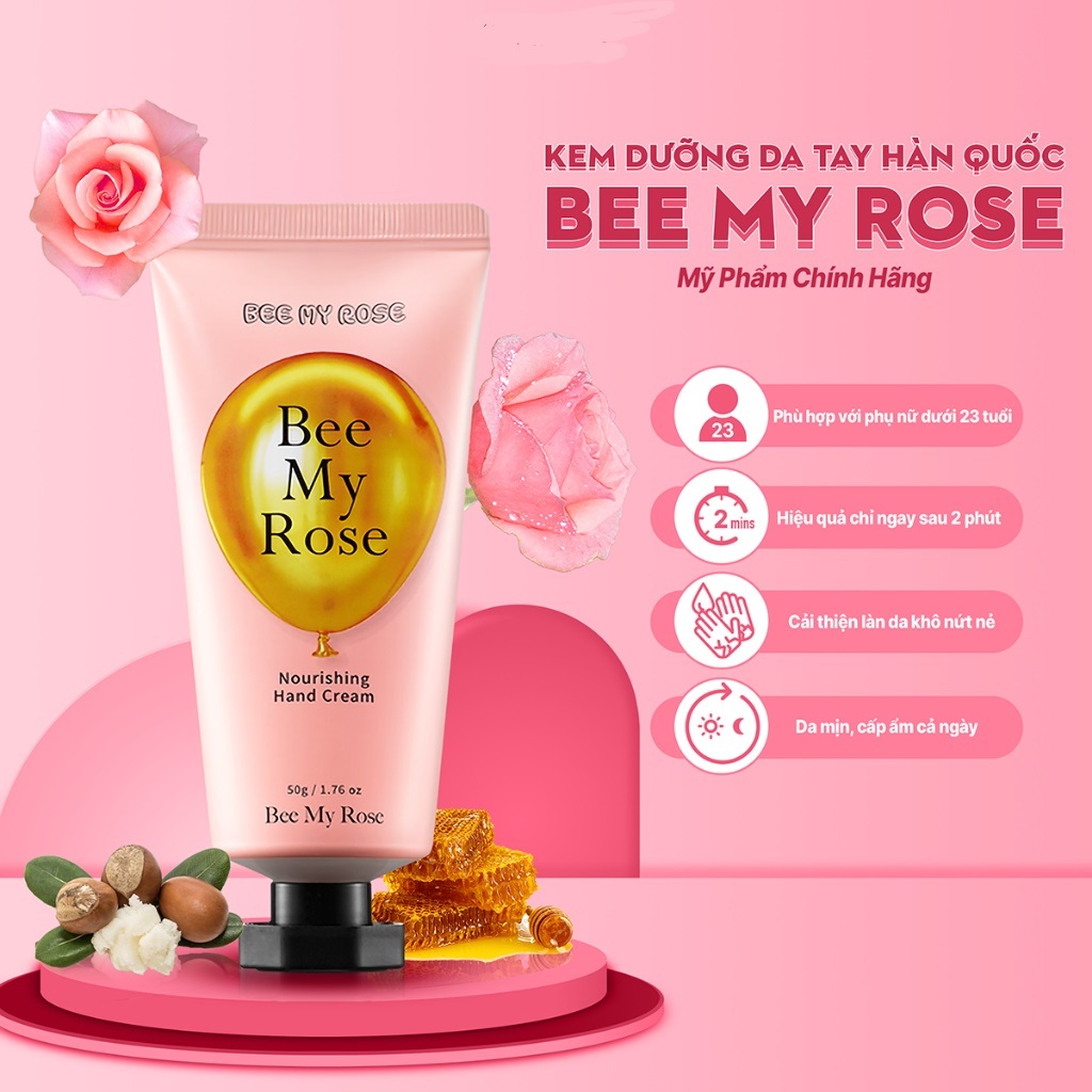 Kem dưỡng da tay Hàn Quốc Bee My Rose 50g, cải thiện thâm nám, giúp bảo vệ, giữ ẩm, mềm mịn, đẹp da tay.