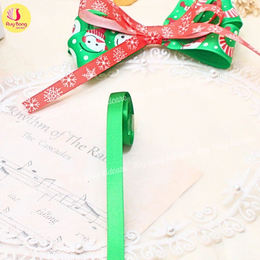 Ruy băng noel, ruy băng họa tiết noel dùng trang trí, ruy băng gói quà, kẹp tóc noel...