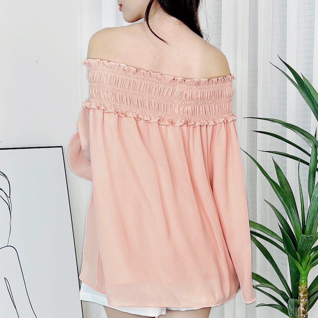 [Tặng kèm hoa] Áo Smocking Trơn Nữ Tay Dài 3 Màu Điệu Đà Chất Tơ IC MIMIX DT9145