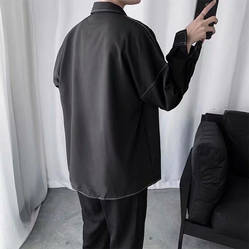 Áo Sơmi Lụa tay dài CHỈ NỔI màu ĐEN/TRẮNG phong cách Ulzzang 🖤 Nam Nữ 🖤 Áo Sơ mi form rộng Jaystoree