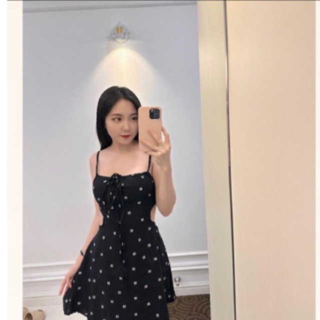 D75 Đầm nữ 2 dây hoa nhí khoét eo tôn dáng phù hợp đi tiệc đi sinh nhật