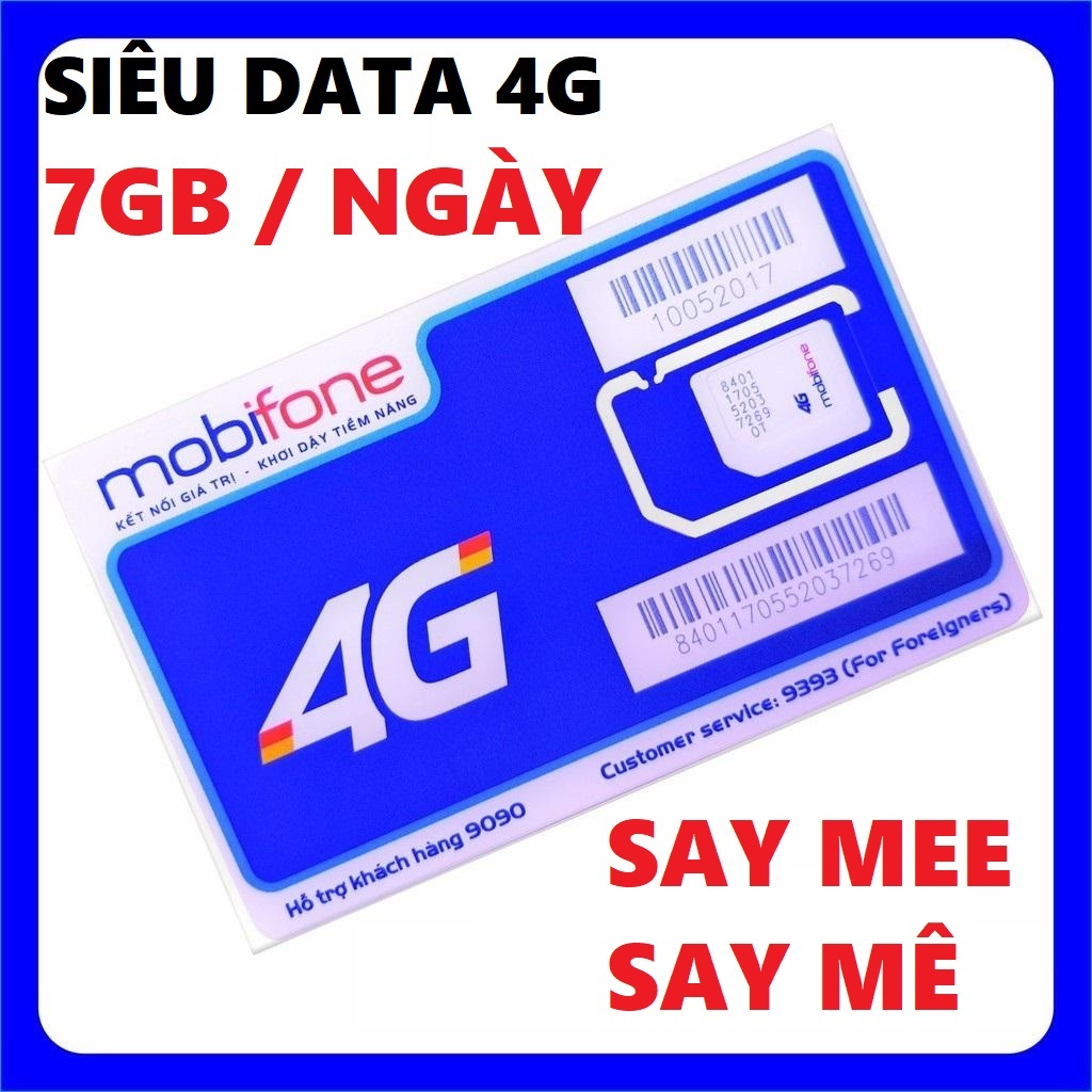 Sim Mobifone 4G Dung Lượng Lớn Gói Bigme Có 7GB/Ngày Phí Cực Rẻ Chỉ 4K