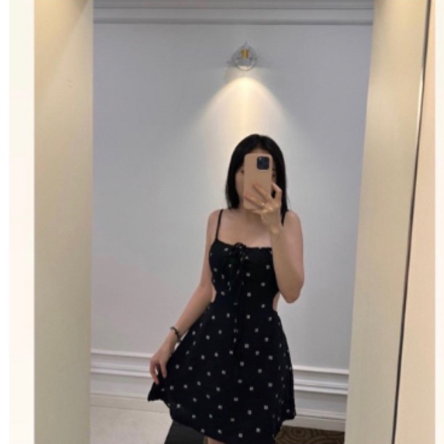 D75 Đầm nữ 2 dây hoa nhí khoét eo tôn dáng phù hợp đi tiệc đi sinh nhật