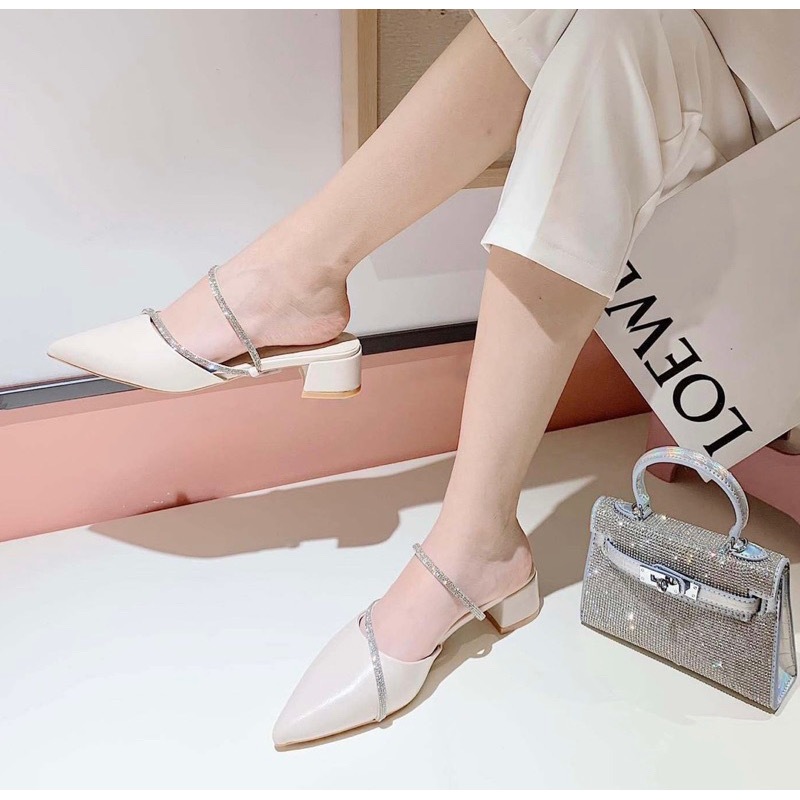 Giày nữ phối quai đá mang được 2 kiểu 5cm - B18