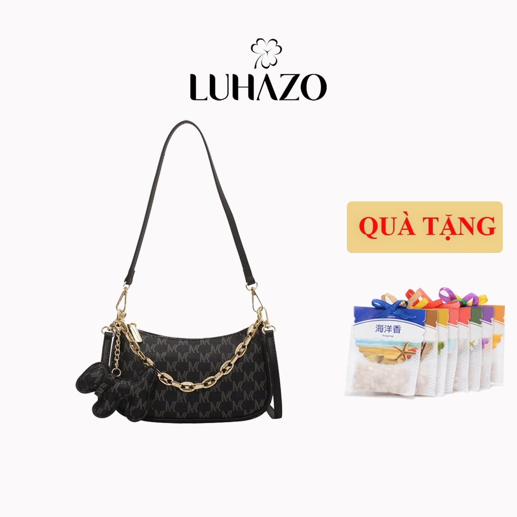 Túi xách nữ kẹp nách LUHAZO họa tiết Retro phối dây xích kèm móc treo thời trang da PU Quảng Châu dày dặn đẹp 8077 B-4