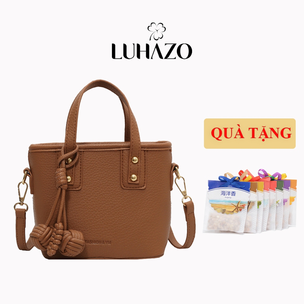 Túi Đeo Chéo Xách Tay LUHAZ Da PU Kèm Dây Quả Trang Trí Dáng Hộp Phong Cách Thời Trang Đơn Giản 0107 M-30