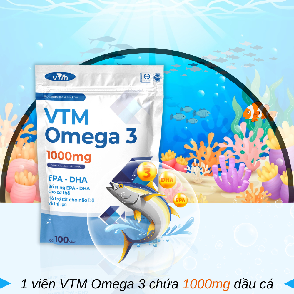 Viên uống dầu cá VTM OMEGA 3 tăng cường thị lực, bảo vệ tim mạch - gói 100v