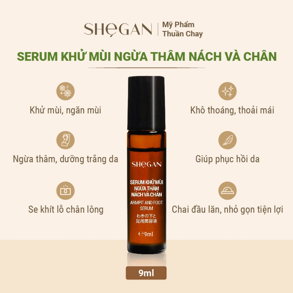 Serum Khử Mùi, Ngừa Thâm Nách & Chân SHEGAN 9ml - Dưỡng Trắng Vùng Da Dưới Cánh Tay, Ngăn Mùi Mồ hôi Hiệu Quả