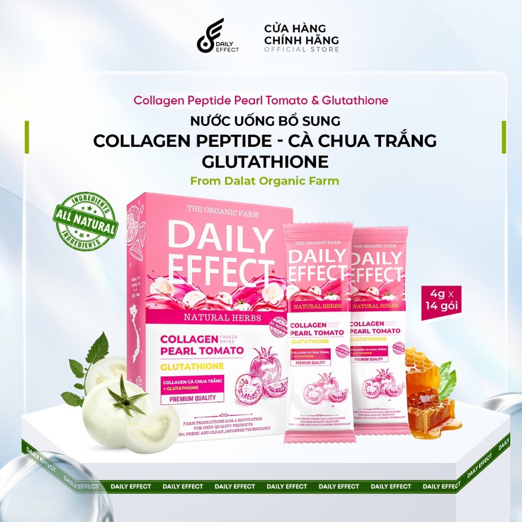 Nước Uống Bổ Sung Collagen Daily Effect Peptide Cà Chua Trắng Glutathione Hỗ Trợ Làm Đẹp & Ngăn Ngừa Lão Hóa Hộp 14 gói