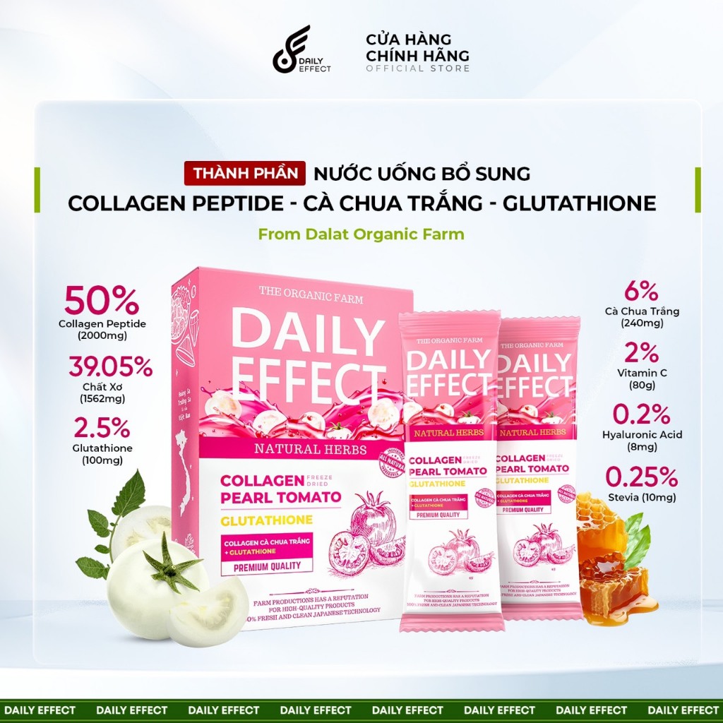Nước Uống Collagen Daily Effect Peptide Cà Chua Trắng Glutathione Hỗ Trợ Làm Đẹp & Ngừa Lão Hóa