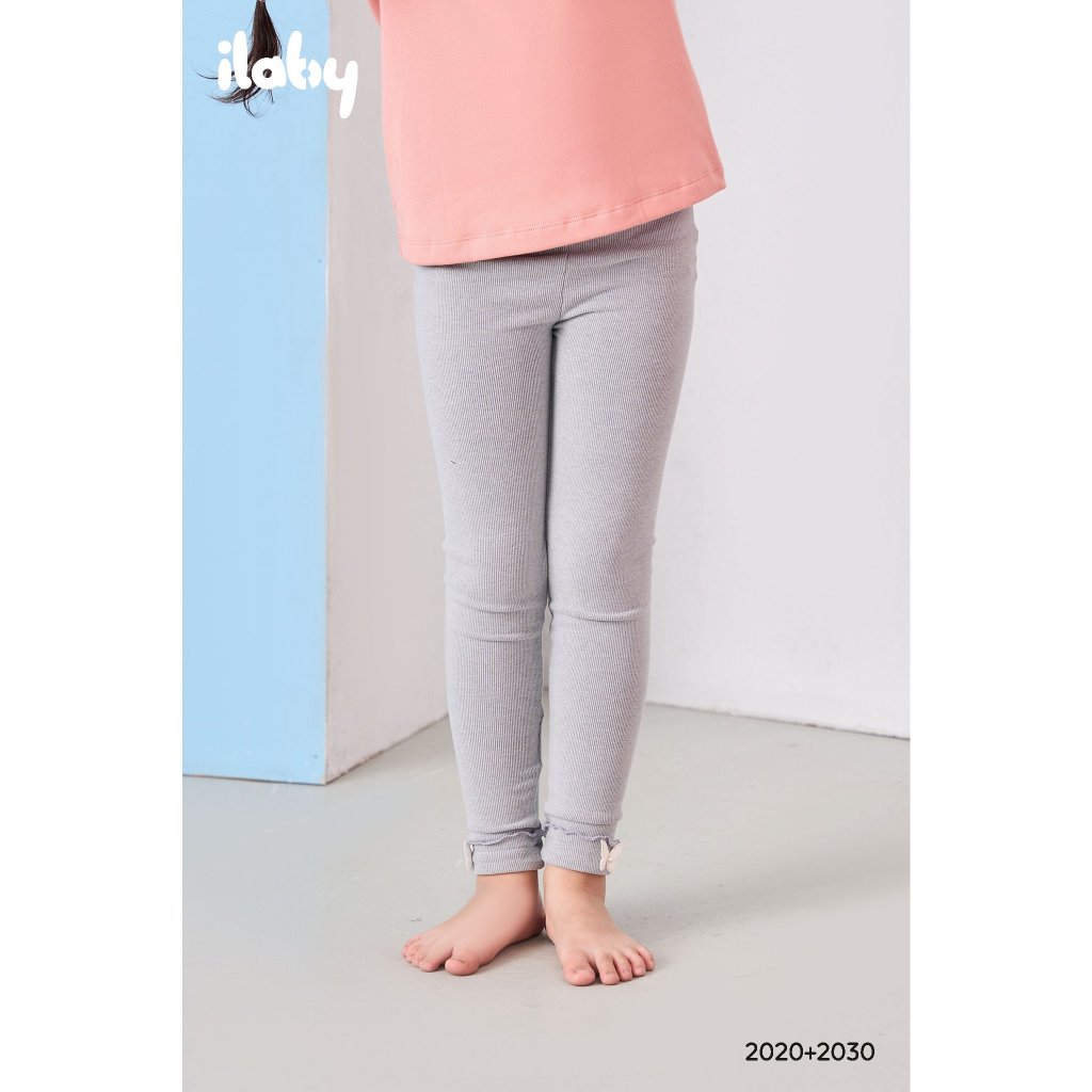 Quần legging cho bé gái ILABY gập gấu cuốn bèo chỉ nổi màu chất thun gân co giãn 2 màu cho bé 10-35kg