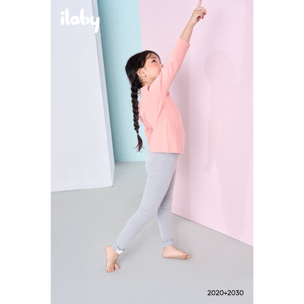 Quần legging cho bé gái ILABY gập gấu cuốn bèo chỉ nổi màu chất thun gân co giãn 2 màu cho bé 10-35kg